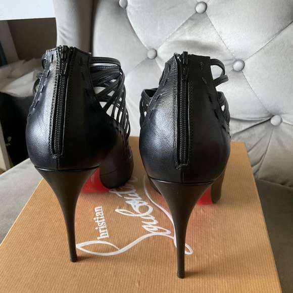 Christian Louboutin Black Leather Gortik 100 Booties Size 39.5 Caged Pump Kid - Picture 5 of 15